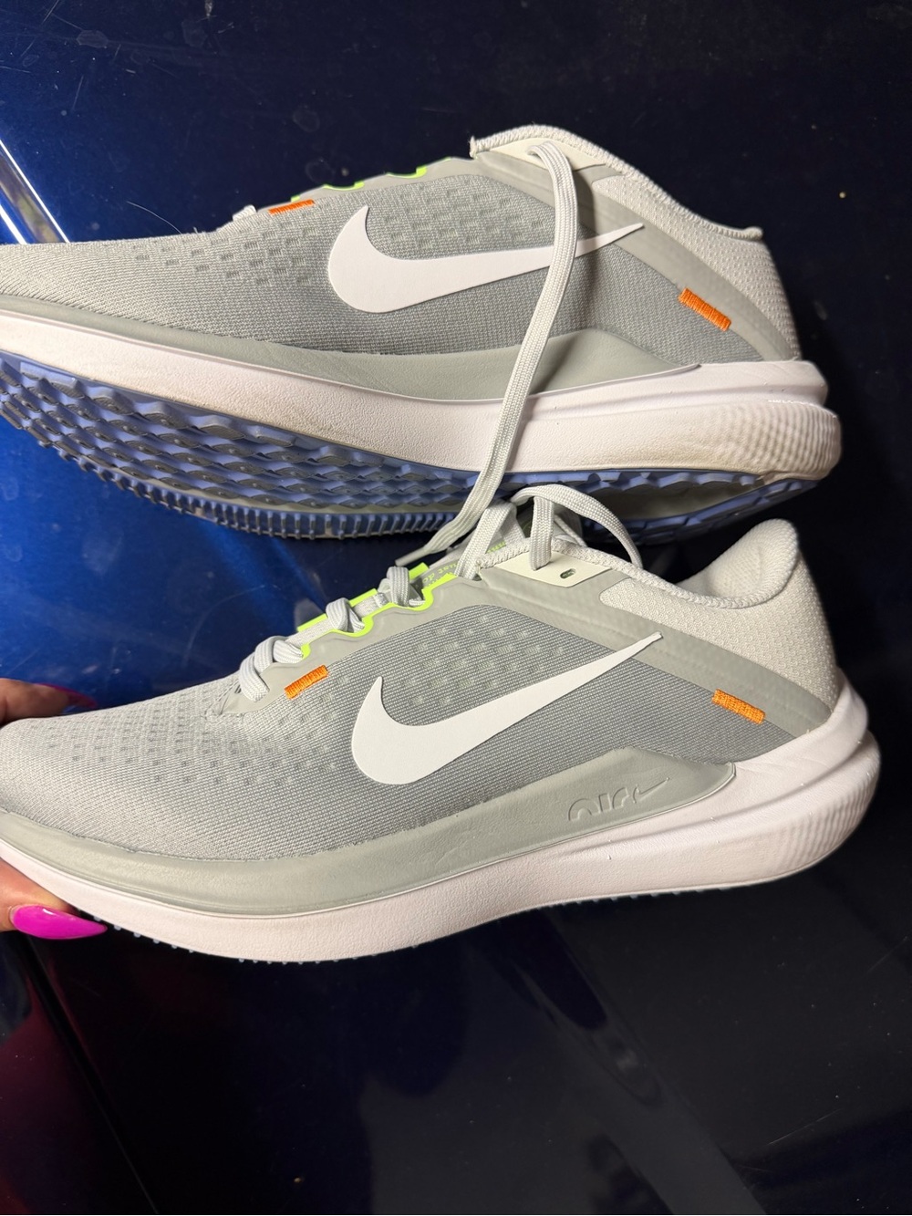 Women’s Nike Gray Running Sneakers with White Swoosh and Neon Accents